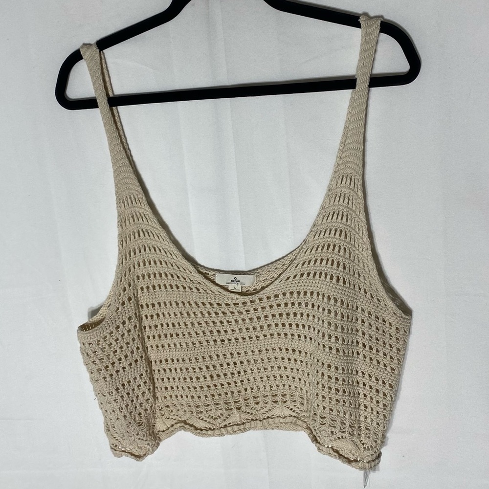Rip Curl Beige Cotton Crochet Knit Cropped Boho Tank Top L Festival